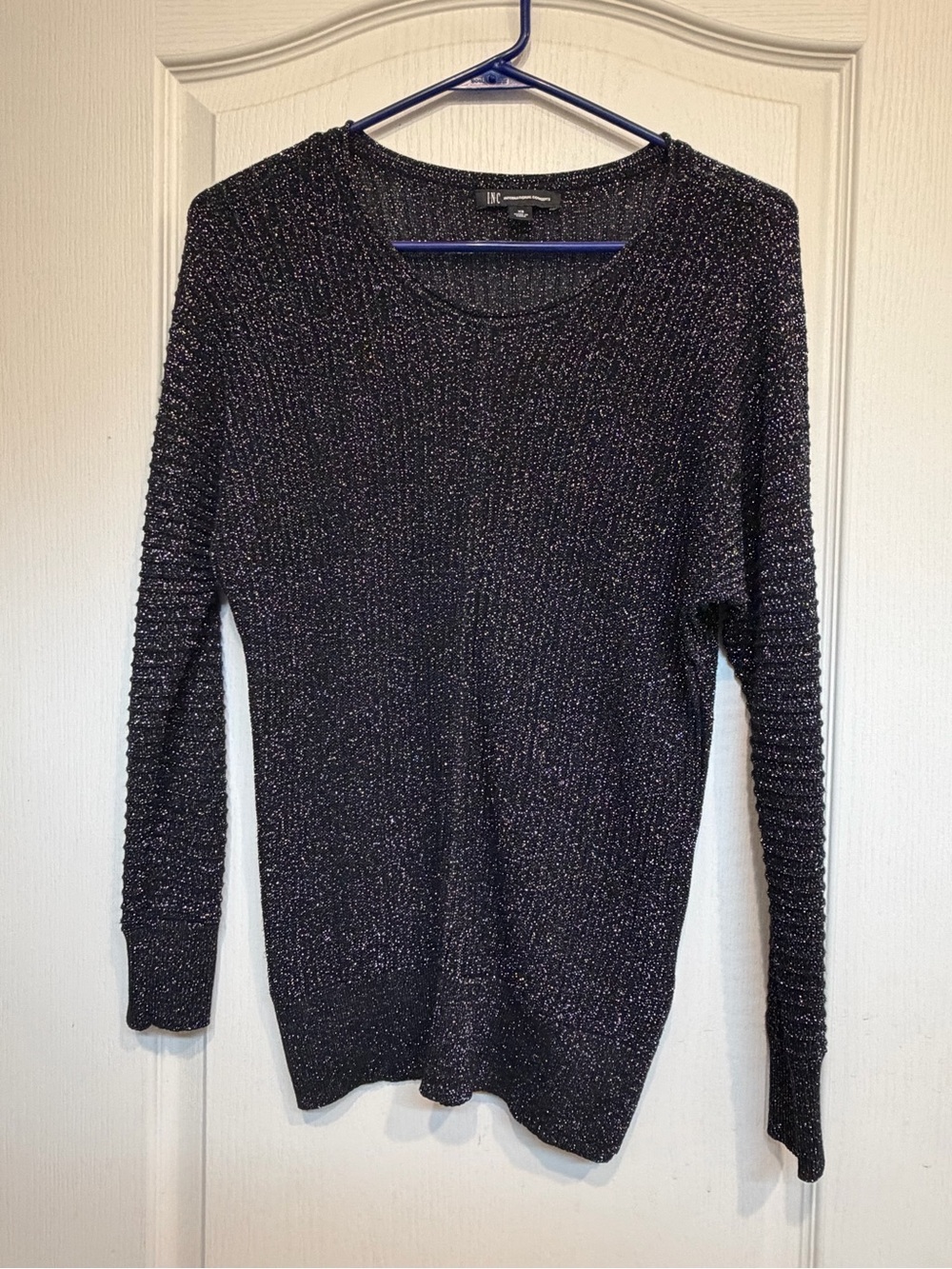INC International Concepts Black Metallic Crewneck Sweater